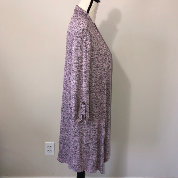 Corvia Long Line Open Cardigan Size L NWT Pink Black Marled Button Tab Sleeves - Picture 4 of 10